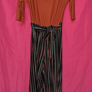 No Comment Orange and Black Striped Jumpsuit Women Size Large